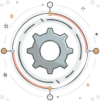 Abstract Gear Mechanism Illustration within Geometric Circle and Connection Points vector