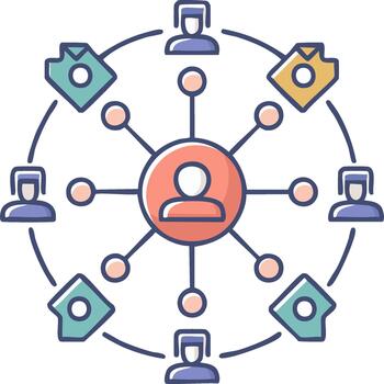 Team Collaboration Network with Central Figure Connecting People and Projects vector