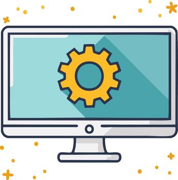 digital monitor con rueda dentada icono representando software ajustes o tecnología soluciones vector