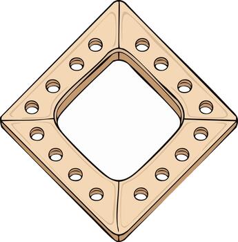Illustration of a square-shaped wooden frame with drilled holes on a white background. Isometric view frame element vector
