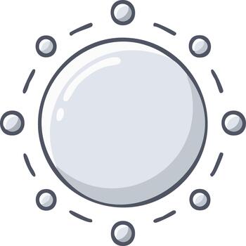 ilustración de un gris central circulo con rodeando elementos y rayado líneas indicando movimiento vector