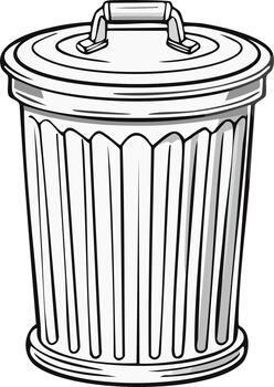 Line art of a closed lidded trash can waste bin garbage pail container refuse receptacle with handle vector