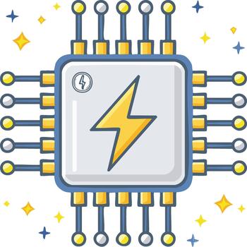 Cartoon computer chip with lightning bolt icon symbolizing fast processing and power vector