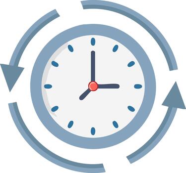 Simple clock face with circular arrows representing the continuous passage of time and daily cycles vector