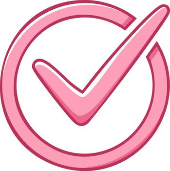 Pink check mark inside a circle. Concept of approval and positive response vector