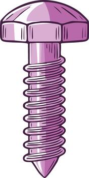 A purple metal screw with a hexagonal head and sharp pointed end vector