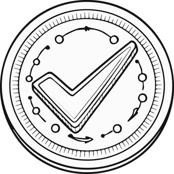 Hand drawn outline check mark symbol within intricate circular design representing success confirmation and completion vector