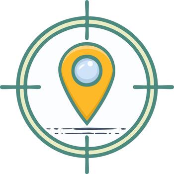 ubicación alfiler punto objetivo icono, amarillo mapa puntero con circulo alcance navegación vector