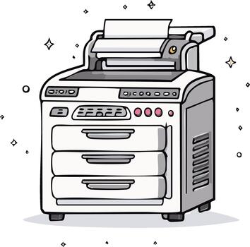 dibujos animados estilo oficina impresora con papel salida y múltiple papel bandejas vector