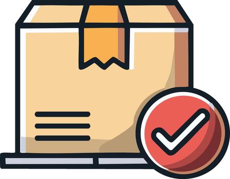 Shipping package with a checkmark icon signifying approval or delivery completion vector