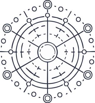 Geometric Network Diagram Radial Lines with Circles and Dotted Lines vector