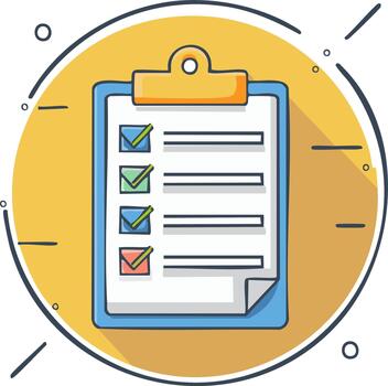 azul portapapeles Lista de Verificación formar con marcas de verificación en un amarillo circulo ilustración vector