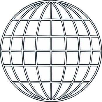 Stylized globe outline with grid pattern simple graphic element vector