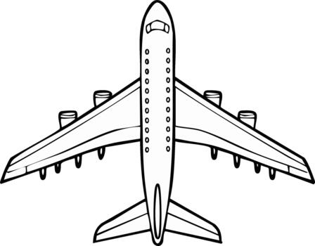 Top View Outline of a Jet Airplane with Four Engines and Windows vector