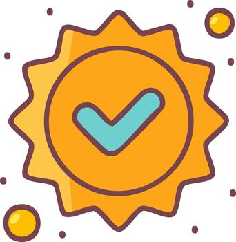 Golden quality seal icon with a checkmark for approval and verification vector