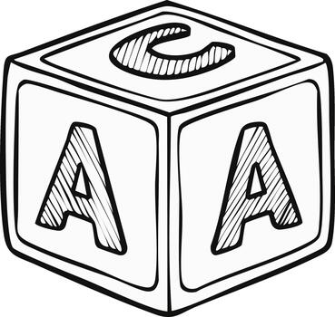 Toy alphabet block with letters A and C hand drawn sketch illustration vector