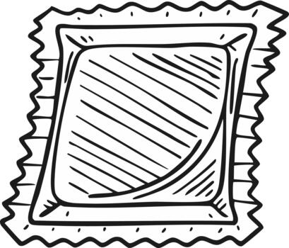 dibujado a mano dibujos animados de un envuelto cuadrado objeto con decorativo bordes vector