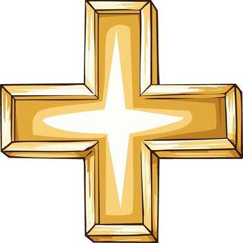 Shiny Gold Plus Symbol with Illuminated Center and Dimensional Outline vector