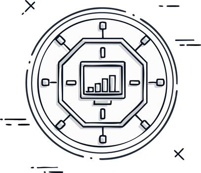 Abstract Round Diagram with Graph Monitor Displaying Rising Bar Chart Indicators vector