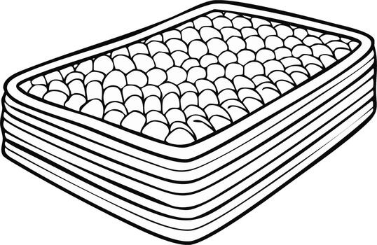 rectángulo cama con redondo relleno, colchón con muchos grueso capas, sencillo negro y blanco contorno Arte vector