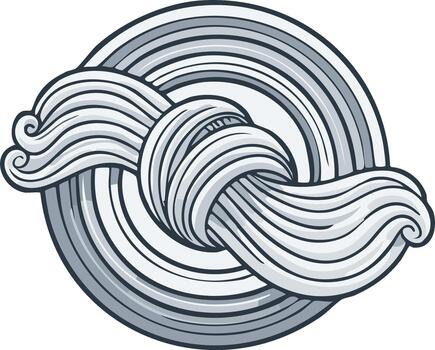 Dynamic monochrome abstract knot of flowing lines on a background of circular stripes vector