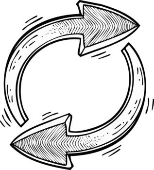 Two circular arrows in a hand drawn sketch style representing a cycle, refresh, or recycling symbol vector