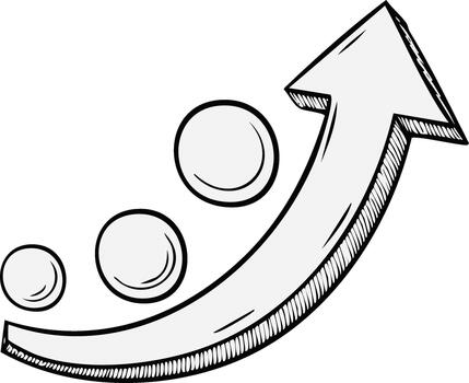 Sketch-Style Arrow Curves Upward with Spheres A Symbol of Growth and Progress vector