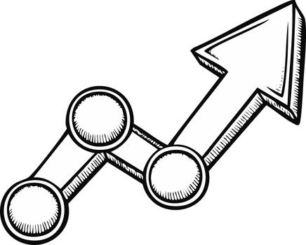 dibujado a mano hacia arriba tendencia flecha con datos puntos simbolizando negocio crecimiento y Progreso vector