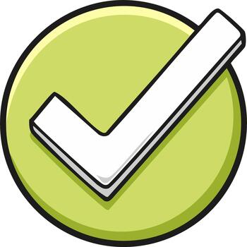 Green checkmark icon in a circle symbolizing approval correctness and success vector