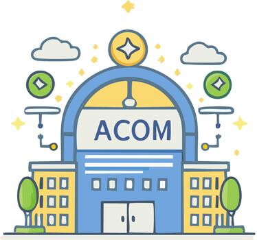 estilizado ilustración de un edificio con un arco, geométrico formas, y nube acentos, en contra un llanura blanco antecedentes vector