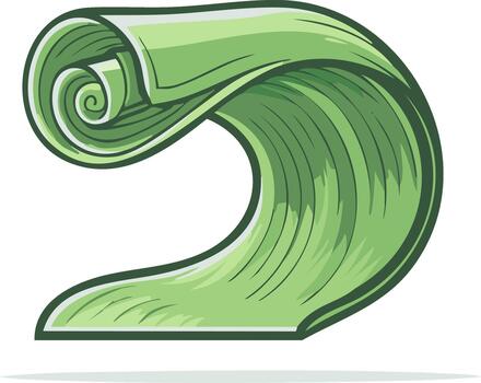 Abstract green flowing shape illustration with a elegant curl and dynamic layered design element vector