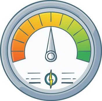 Analog Meter Design Showing Power Level with Needle over Yellow to Green Zone with Lightning Bolt Symbol vector