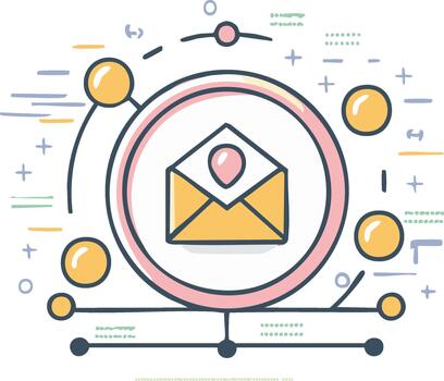 Email Concept Illustration with Envelope and Circles in Sketch Style vector