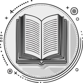 libro abierto con resumen circulo marco, educación, aprendiendo, conocimiento y imaginación icono vector