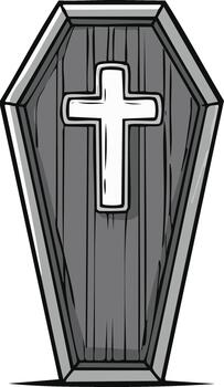 Illustration of a closed coffin with a Christian cross on its surface vector