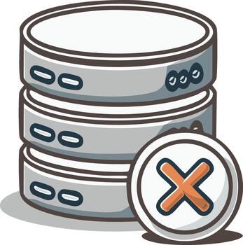Database servers stack with cross mark icon depicting data error or system failure illustration vector