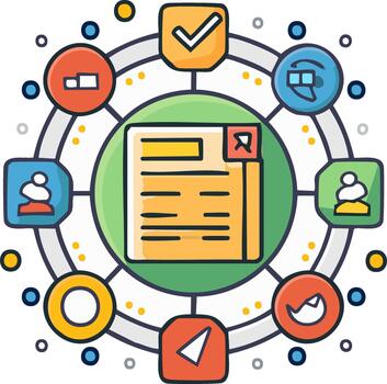 digital información documento administración sistema flujo de trabajo con conectado íconos vector