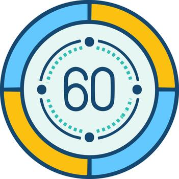 Sixty second timer icon with circular progress bar for time management and deadline illustration vector