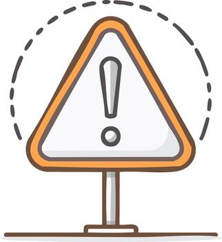 dibujos animados ilustración de un naranja advertencia firmar con un exclamación marca y rayado líneas vector