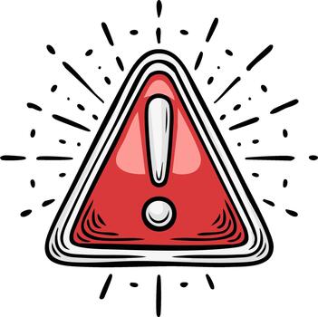 Hand-Drawn Style Warning Sign with Exclamation Mark in Red Triangle vector