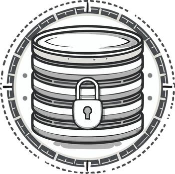 datos seguridad ilustración base de datos icono con candado, concepto de proteccion vector