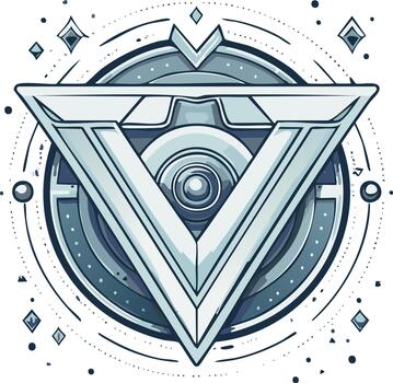 Abstract geometrical composition featuring triangle shape inside layered circle with dotwork details and diamond shapes for cosmic aesthetic vector
