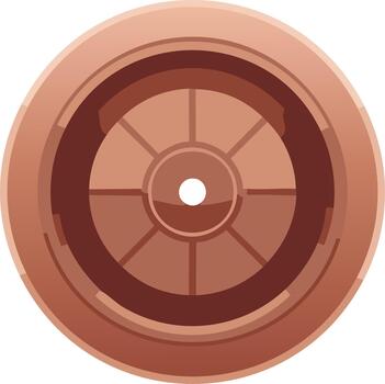 Intricate radial metallic design with a central white circle and copper-toned shading, abstract symmetrical pattern vector