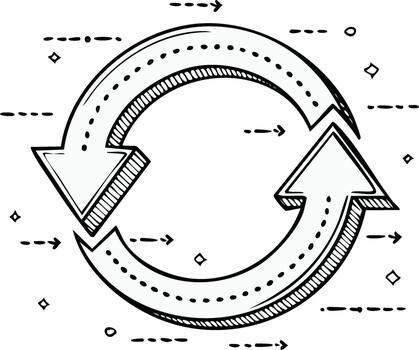 mano dibujado ilustración de circular flecha lazo con flechas en garabatear estilo vector