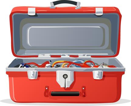 abierto caja de herramientas con varios herramientas dentro para reparar o mantenimiento vector