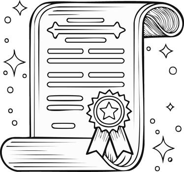 Outline Illustration of a Diploma Scroll with Stars and Circles Symbolizing Achievement vector