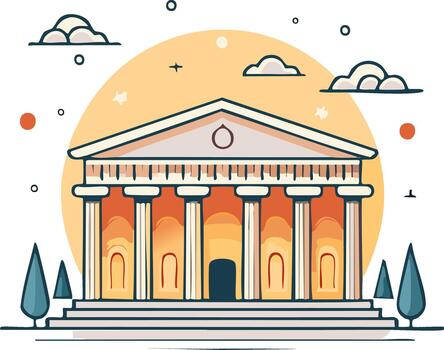 clásico griego templo edificio fachada con columnas y frontón debajo un soleado cielo vector