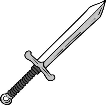 Medieval steel sword illustration. Simple ancient weapon with handle grip and sharp blade design vector