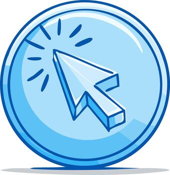 azul dibujos animados cursor haciendo clic dentro de un botón con ligero rayos indicando Interacción o selección vector