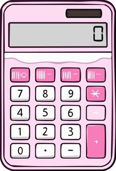 Cute pink calculator illustration showing numbers and functions for mathematics and calculations vector